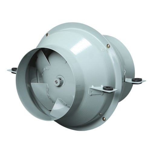 Round inline ventilating fan for duct ventilation systems
